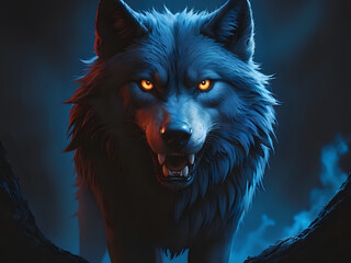 wolf at night gloving eyes