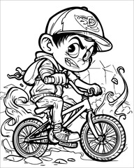 Naklejka premium Cartoon Boy Riding a Bike