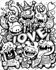 Black and White Drawing of the Word Love