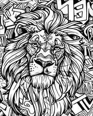Majestic Black and White Drawing of a Lion