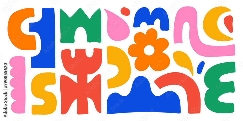 Poster abstract organic shapes with colorful geometric cutting doodles. trendy random figures isolated on a