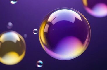 Purple yellow bubbles. water, oil, paint. Background of colored bubbles.
