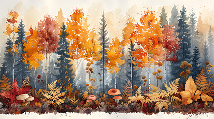 Forest Mosaic: Sustaining Life Forms Amidst the Riot of Autumn Colors - obrazy, fototapety, plakaty