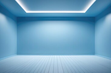 A blue empty room, the walls are illuminated. Minimalistic interior.