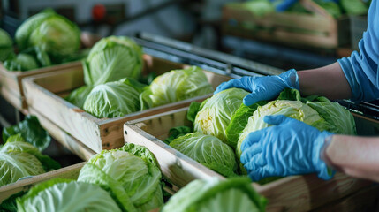 Fresh cabbage vegetable line operation in factory.