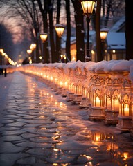 Lanterns on the street in winter, Moscow, Russia