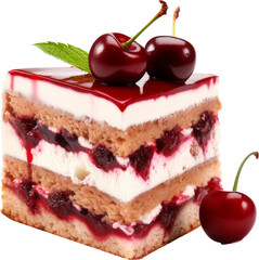 cherry layer cake isolated on white or transparent background,transparency 