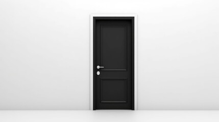 Black door on a white wall. AI generated.