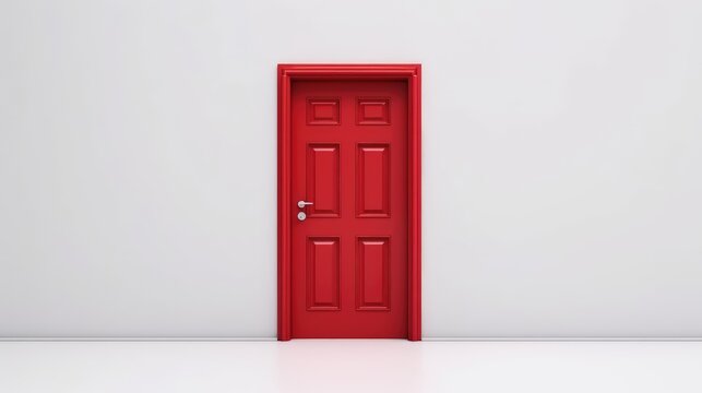 Red door on a white wall. AI generated.