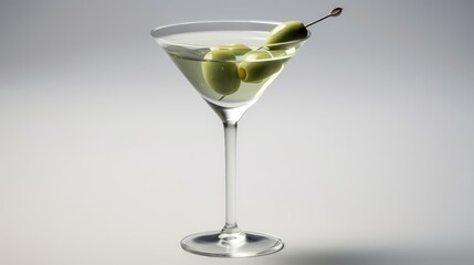 Cocktail martini with olives on a white background. AI generated.