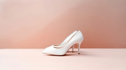 White female wedding shoes on a pink background. AI generated.