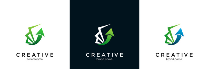Fototapeta premium Financial growth logo design with arrow and paper concept