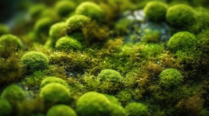 Green moss background. AI generated.