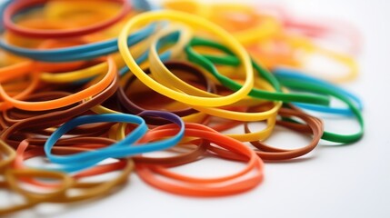 Rubber bands on a white background. AI generated.