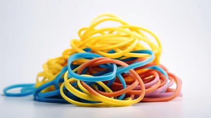 Colored rubber bands on a white background. AI generated.