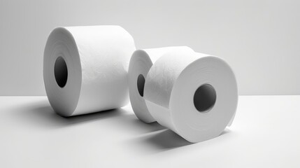 Toilet paper rolls on a white background. AI generated.