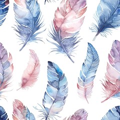 Tranquil seamless pattern of watercolor boho feathers, in soothing pastels, perfect for bedding and textiles. Seamless Pattern, Fabric Pattern, Tumbler Wrap, Mug Wrap.