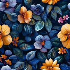 Obraz premium Dynamic Flowing Botanical Art with Contemporary Navy Blue Design