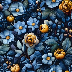 Obraz premium Dynamic Flowing Botanical Art with Elegant Navy Blue Design