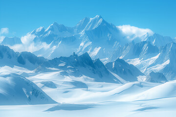 Cloud-covered Snowcapped Mountains - Majestic Winter Landscape