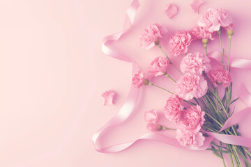 Mother's Day Bliss: Carnation Bouquet on Calm Pink Background
