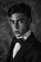 A black and white portrait of the young Frank 