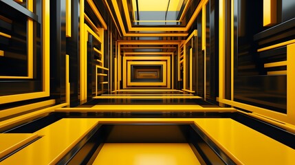 3d rendering of yellow and black abstract geometric background. Scene for advertising, technology, showcase, banner, game, sport, cosmetic, business, metaverse. Sci-Fi Illustration. Product display