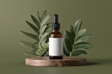 Amber glass dropper bottle mockup for natural beauty products