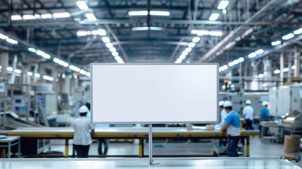 Empty board for product advertisement in the factory.