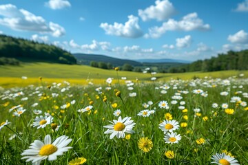 Field Full of White and Yellow Flowers. Generative AI