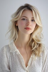 nice blonde woman, portrait on the white background