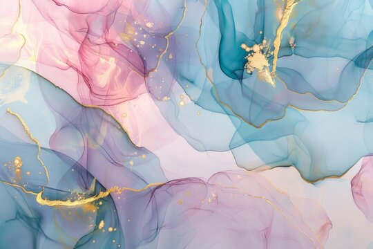 colorful abstract painting with pink, blue and gold colors