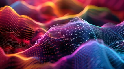 Capture the intricate dance of soundwaves in a side view illustration, using vibrant colors to represent the intensity and frequency Make the wavelengths come alive with a digital CG 3D rendering - obrazy, fototapety, plakaty