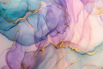 Colorful marble texture with shades of purple, blue, pink and gold.