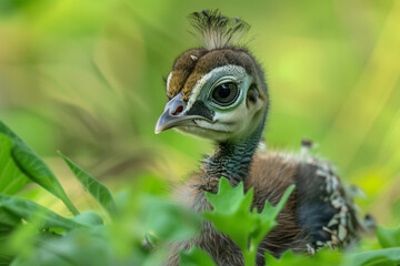 Close up of a baby peacock