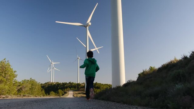 child field wind turbine wind concept sustainability, renewable energy, sustainable future and lifestyle committed to respecting the environment and non-polluting energy