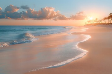 Obraz premium The Sun Setting Over the Ocean on the Beach. Generative AI