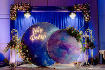decoration of a wedding ceremony with original details and candles.