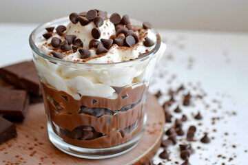 chocolate parfait in a glass with whipped cream