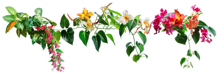 set of tropical vines, with their vibrant flowers and vigorous climbing ability, isolated on transparent background