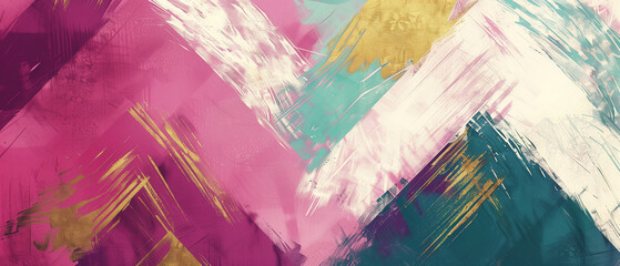 Abstract Expressionist Brushwork in Pink and Teal with Gold Accents. Generative AI - obrazy, fototapety, plakaty