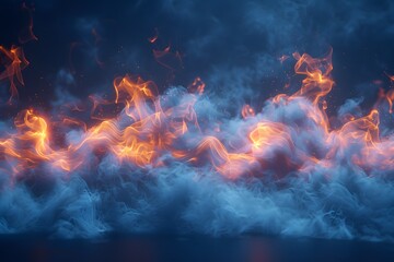 Intense Fire and Smoke on Dark Background. Generative AI