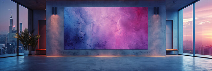Harmonious Fusion of Violet Accent Wall and Large Blank Canvas in Modern Art