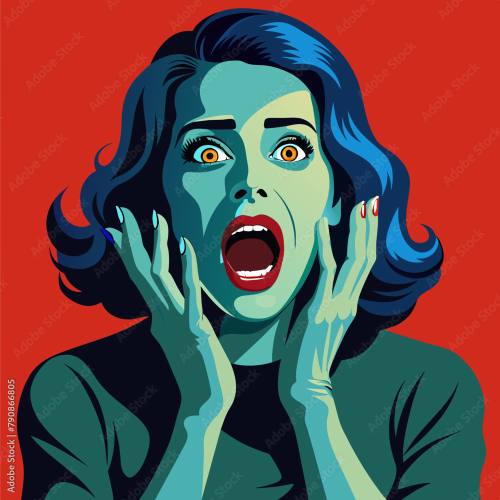Wall mural scared-pop-art-woman-with-his-mouth-open-and-hands  - Wall murals