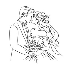 wedding couple one line illustration.couple of lovers one line
