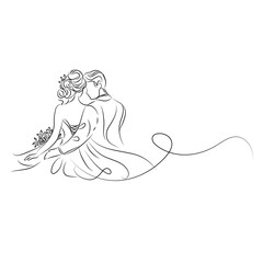 wedding couple one line illustration.couple of lovers one line