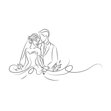 wedding couple one line illustration.couple of lovers one line