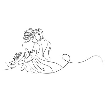 wedding couple one line illustration.couple of lovers one line