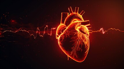 Vibrant human heart with ECG line igniting passion for cardiology and health awareness