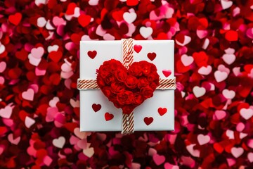 Photo Gift box on bokeh background for a romantic Valentines Day